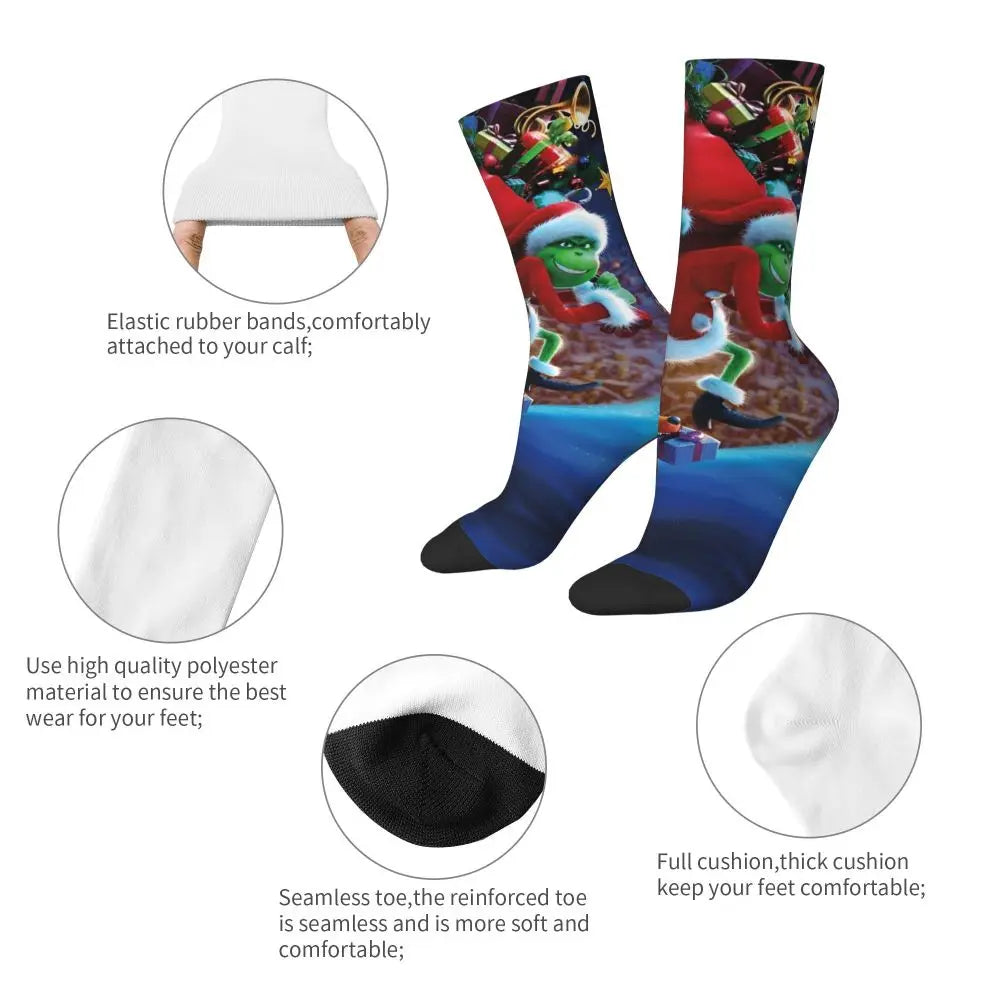 Cartoon Grinchh Xmas Socks Men's Women's Funny Happy Christmas Socks Hip Hop Spring Summer Autumn Winter Socks Gift