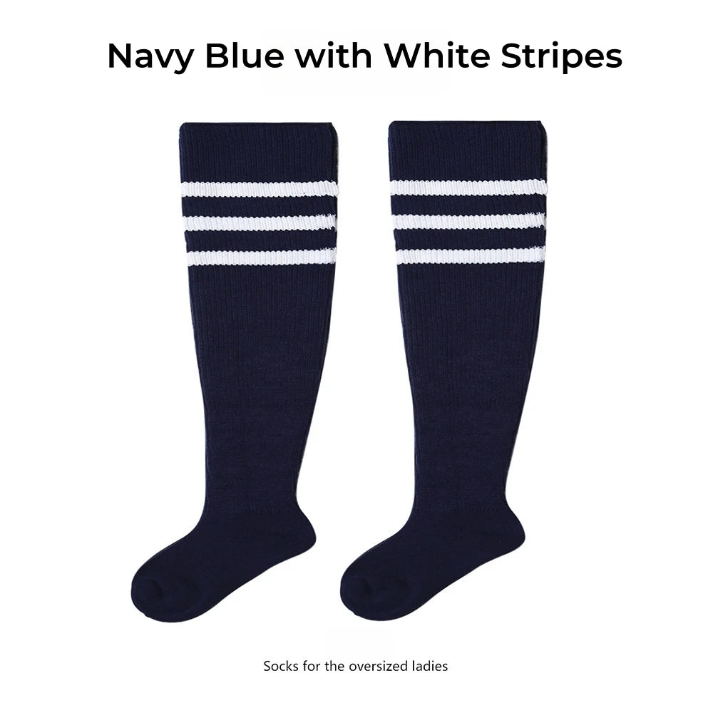 Women's Striped Plus Size Thick Thigh-High Socks Collection Big Girls Acrylic Yarn Stretch Colorful Streaks Leg Warmer Socks