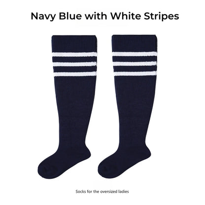 Women's Striped Plus Size Thick Thigh-High Socks Collection Big Girls Acrylic Yarn Stretch Colorful Streaks Leg Warmer Socks