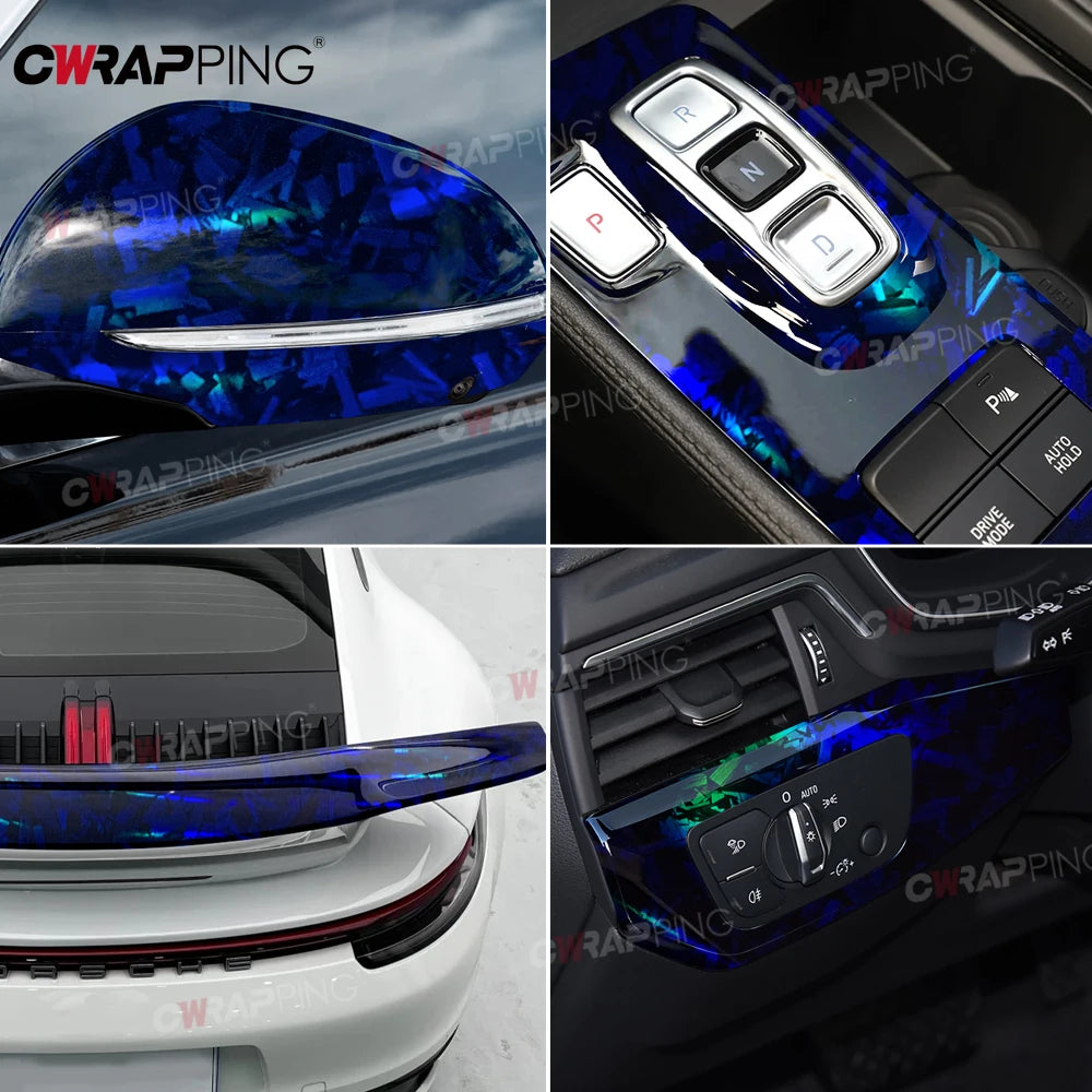 145cmx200cm Laser Carbon Fiber Wrap Self-adhesive Film Door Roof Hood Blue Vinyl Paper for Car Accessory Car Wrapping Stickers