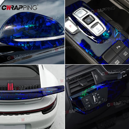 145cmx200cm Laser Carbon Fiber Wrap Self-adhesive Film Door Roof Hood Blue Vinyl Paper for Car Accessory Car Wrapping Stickers