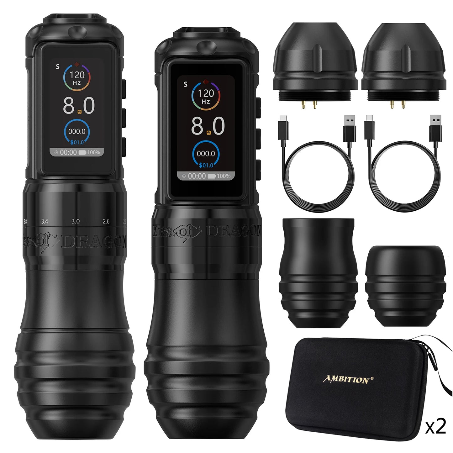 Ambition Wireless Tattoo Machine Traveler-T1 Straight Rod Direct Drive and Traveler-T2 Adjustable Stroke 2.4-4.2mm Battery Pen