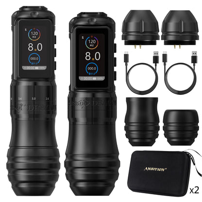 Ambition Wireless Tattoo Machine Traveler-T1 Straight Rod Direct Drive and Traveler-T2 Adjustable Stroke 2.4-4.2mm Battery Pen