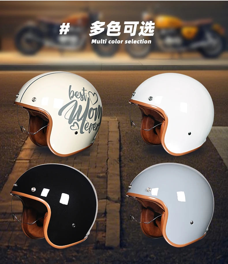 Orz Motorcycle Retro Helmet Men's and Women's Motorcycle Safety Helmet Electric Car Four Seasons 3/4 Half Helmet Scooter
