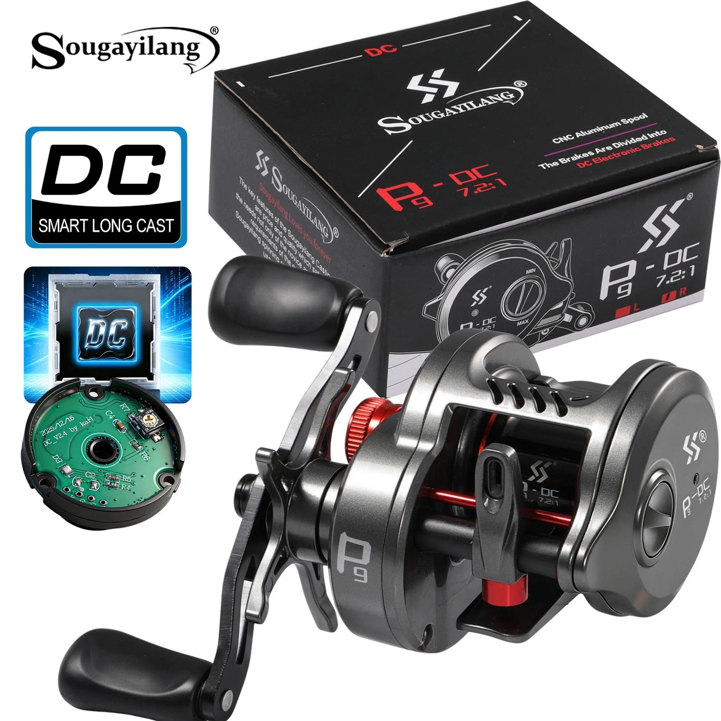 Sougayilang P9-DC Round Baitcasting Reel Electronic DC Brake System 7.2:1 Gear Ratio Ultralight Casting Fishing Reel Saltwater