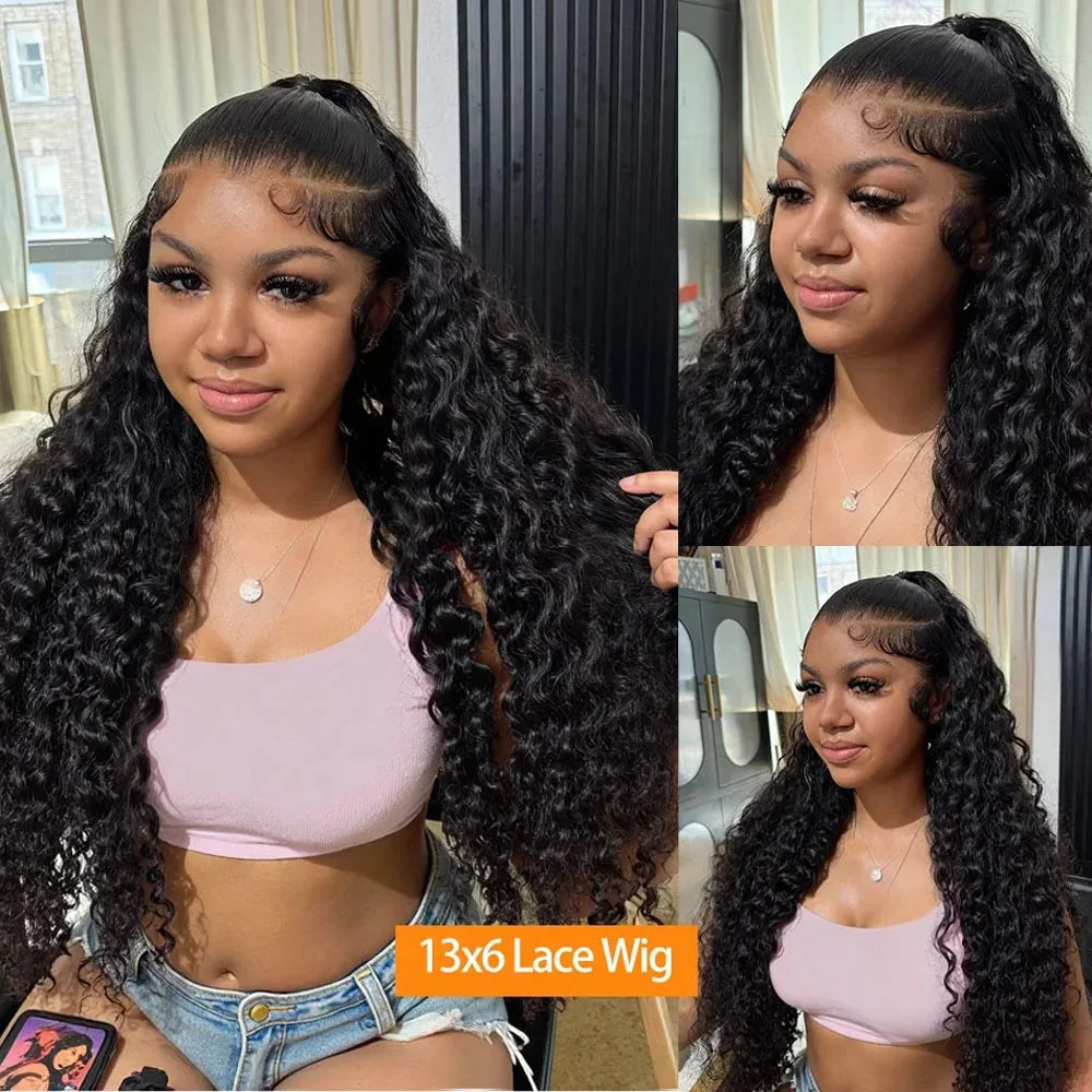 13x6 HD Lace Loose Deep Wave Frontal Wigs 42 Inch Deep Curly Lace Front Human Hair Wigs Preplucked Glueless Wig Human Hair