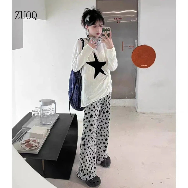American Retro Flared Pants Women Summer High Waist Thin Full-Length High Street Hip-hop Casual Y2k Trousers Streetwear Female