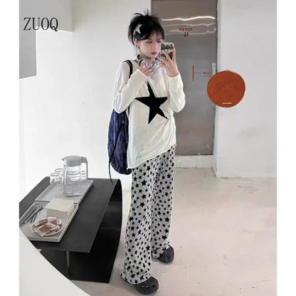 American Retro Flared Pants Women Summer High Waist Thin Full-Length High Street Hip-hop Casual Y2k Trousers Streetwear Female