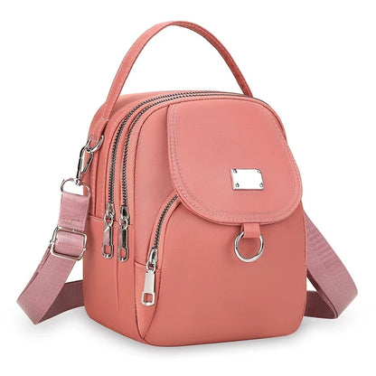 Lightweight Nylon Women's Crossbody Bag, Casual Mini Handbag with Multiple Zip Pouch, Chic Design Shoulder Bag for Everyday Use