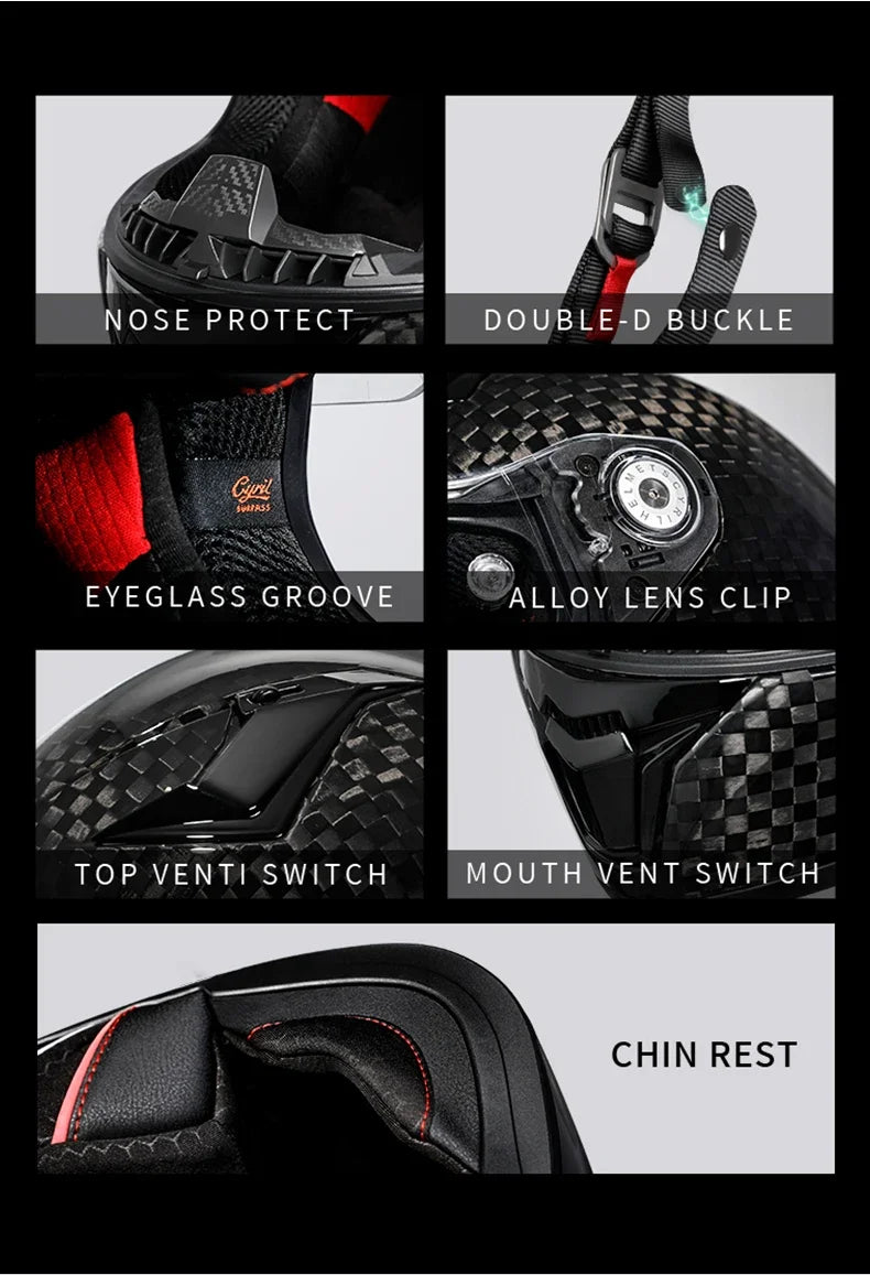 Unisex Lightweight Carbon Fiber Kevlar Full Face Motorcycle Street Bike Helmets Racing Helmet DOT ECE Approved CYRIL Casque Moto
