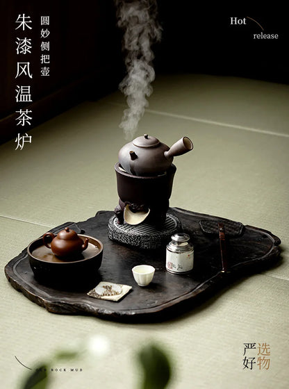 Handmade Pottery Carbon Charcoal Furnace Vermilion Style Olive Wood Boil Water Stove for Tea Kettle Household Kung Fu Teaware