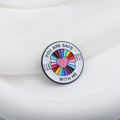 LGBTQ Rainbow Pride Enamel Pin You Are Safe With Me Hug Design Brooch Backpack Collar Accessory Gift for Friends