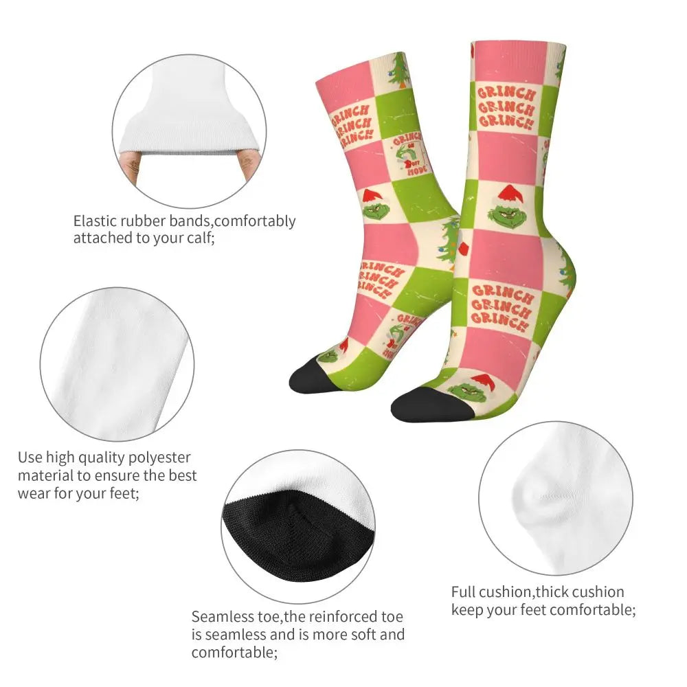 Cartoon Grinchh Xmas Socks Men's Women's Funny Happy Christmas Socks Hip Hop Spring Summer Autumn Winter Socks Gift
