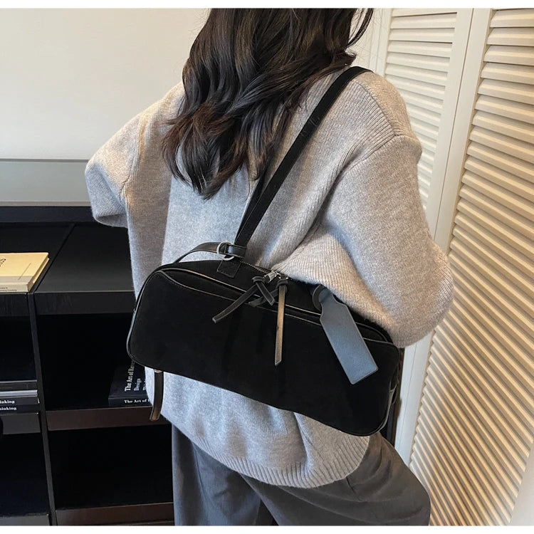 Retro Red Suede Wedding Shoulder Bag Luxury Designer Women Versatile Underarm Bags Elegant Female Large Capacity Handbags