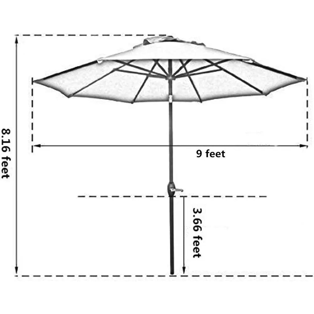 8 Ribs Green Patio Umbrella with 9' Diameter for Outdoor Tables