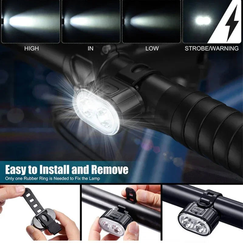 USB Rechargeable Bicycle Lights Bike Safety Warning Lamp Outdoor Waterproof Cycling Flashlight For Mountain And Road Bikes