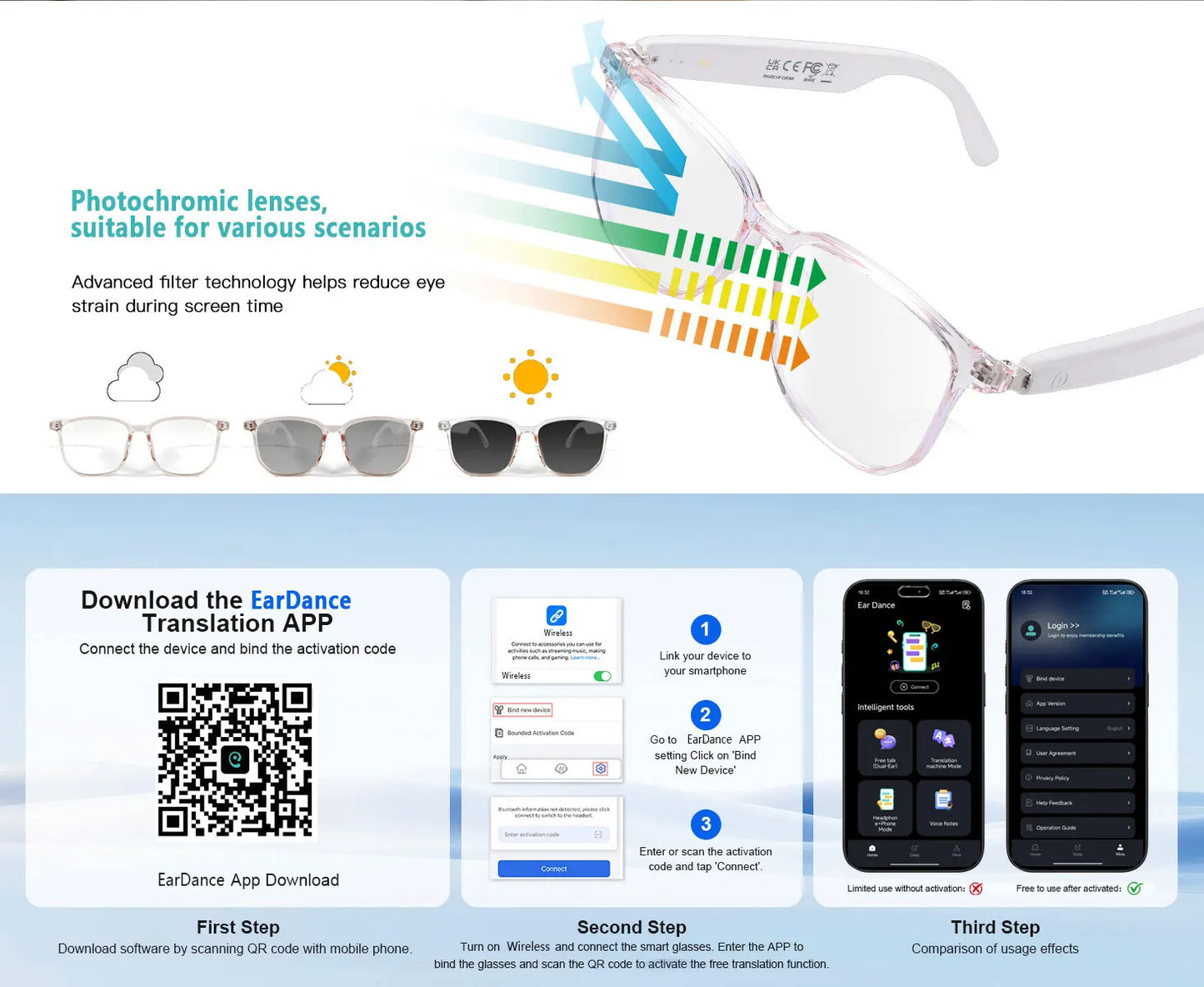 Smart Audio Glasses with Real-Time Translation Hi-Fi Music Playback Noise-Cancelling Voice Calls And Photochromic Lenses