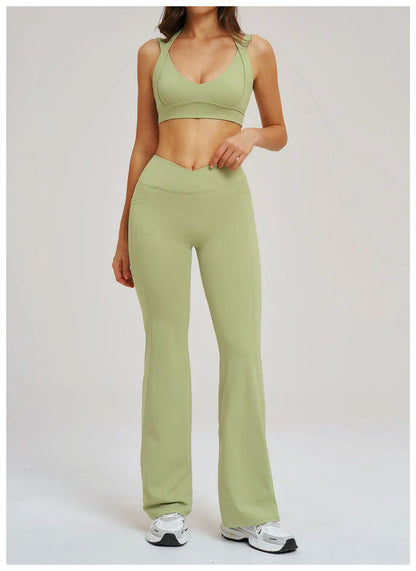 2 Piece Yoga Clothes Women's Sexy Wear Sexy Sport Bra High Waist Flared Pant Fitness Suit Gym Workout Jogging Sports Yoga Set