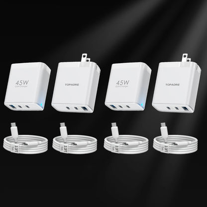 2packs 45W 3 Port USB Charger Type C Fast Charge Mobile Phone Adapter For iPhone Samsung Xiaomi Huawei Quick Charge Wall Charger