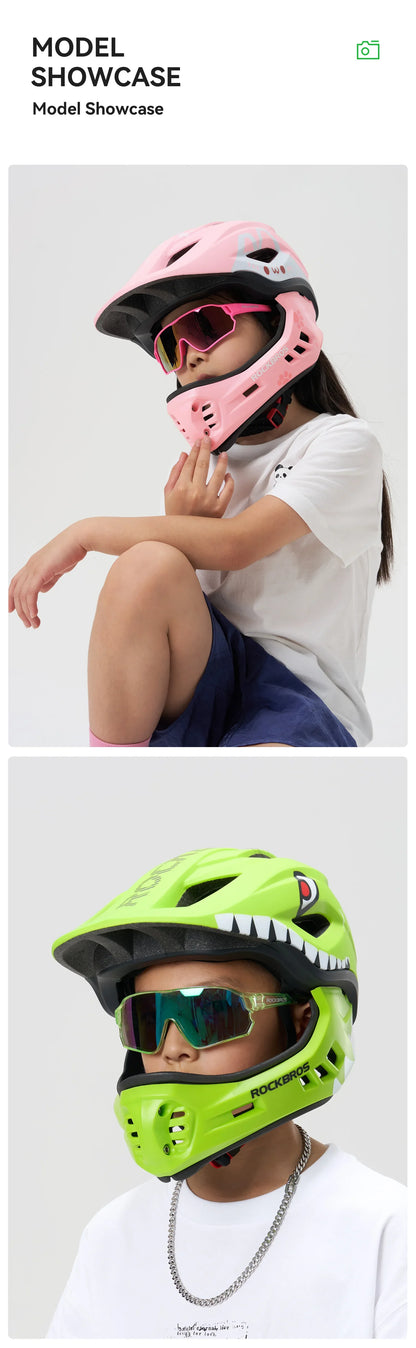 ROCKBROS Child Cycling Helmets Detachable Full Face Helmet Lightweight Adjustable Bicycle Scooter Helmet Safety Breathable