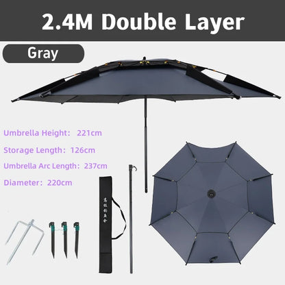 For 1-2 Person Fishing Umbrella Double Vinyl Coating Sunshade Windproof Waterproof Outdoor Stand Umbrella With Ground Insert