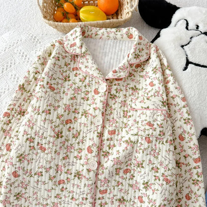 Striped Dog Print Korean Casual Loungewear for Women Sweet Cute Lapel Neck Women's Pajamas Set Autumn Winter New 2 PCS Sleepwear
