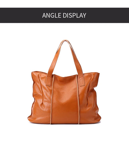 Women's Luxury Designer Natural Cowhide Soft Handbag Famale Fashion Shoulder Bag Ladies Cow Leather Large Capacity Tote Bag