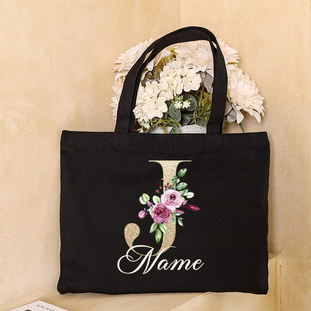 Personalized Initial with Name Tote Bag Women Canvas Shoulder Bags Monogram Shopping Bag Handbags Birthday Wedding Gifts for Her