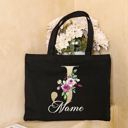 Personalized Initial with Name Tote Bag Women Canvas Shoulder Bags Monogram Shopping Bag Handbags Birthday Wedding Gifts for Her
