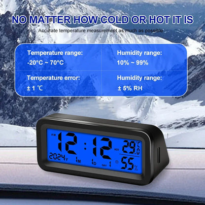 Solar Motorcycle Digital Clock with Date Week Temperature LCD Backlit Display Waterproof Thermometer with Motorcycle Stand