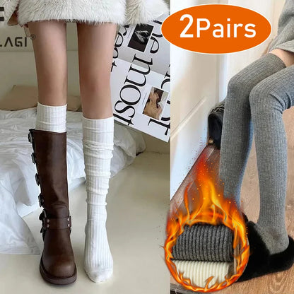 Long Socks Women Soft Wool Cashmere Socks Winter Solid Knitted Stocking Skinny Casual Knee High Fluffy Warm Thicken Girls Socks
