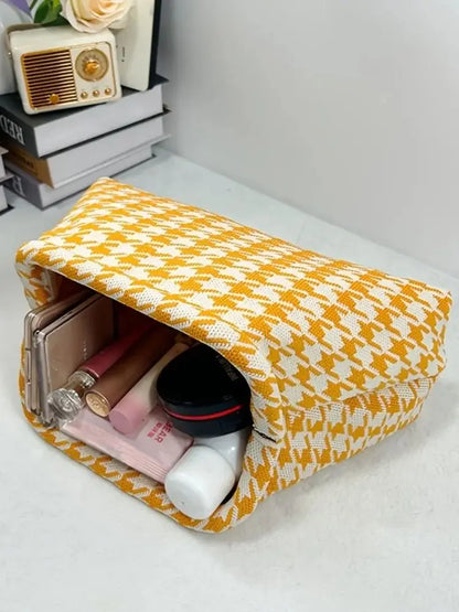 New high-end multi-functional knitted houndstooth makeup bag for women large capacity waterproof travel makeup storage clutch ba