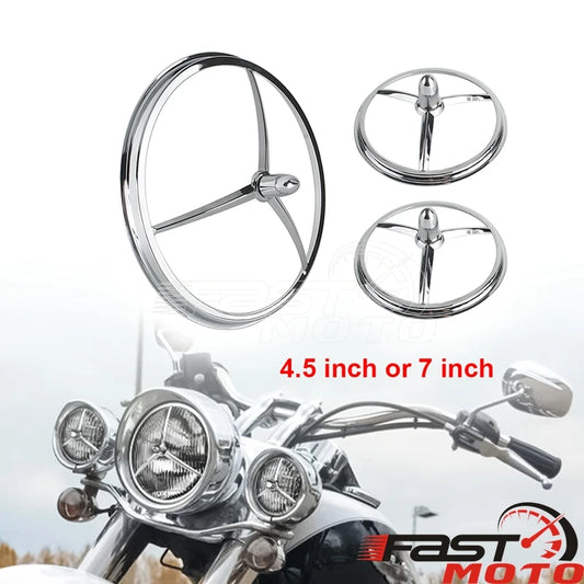 Motorcycle 7'' Headlight Bullet Trim Ring 4.5'' Auxiliary Fog Light Cover For Harley Touring Road King Dyna Softail Heritage