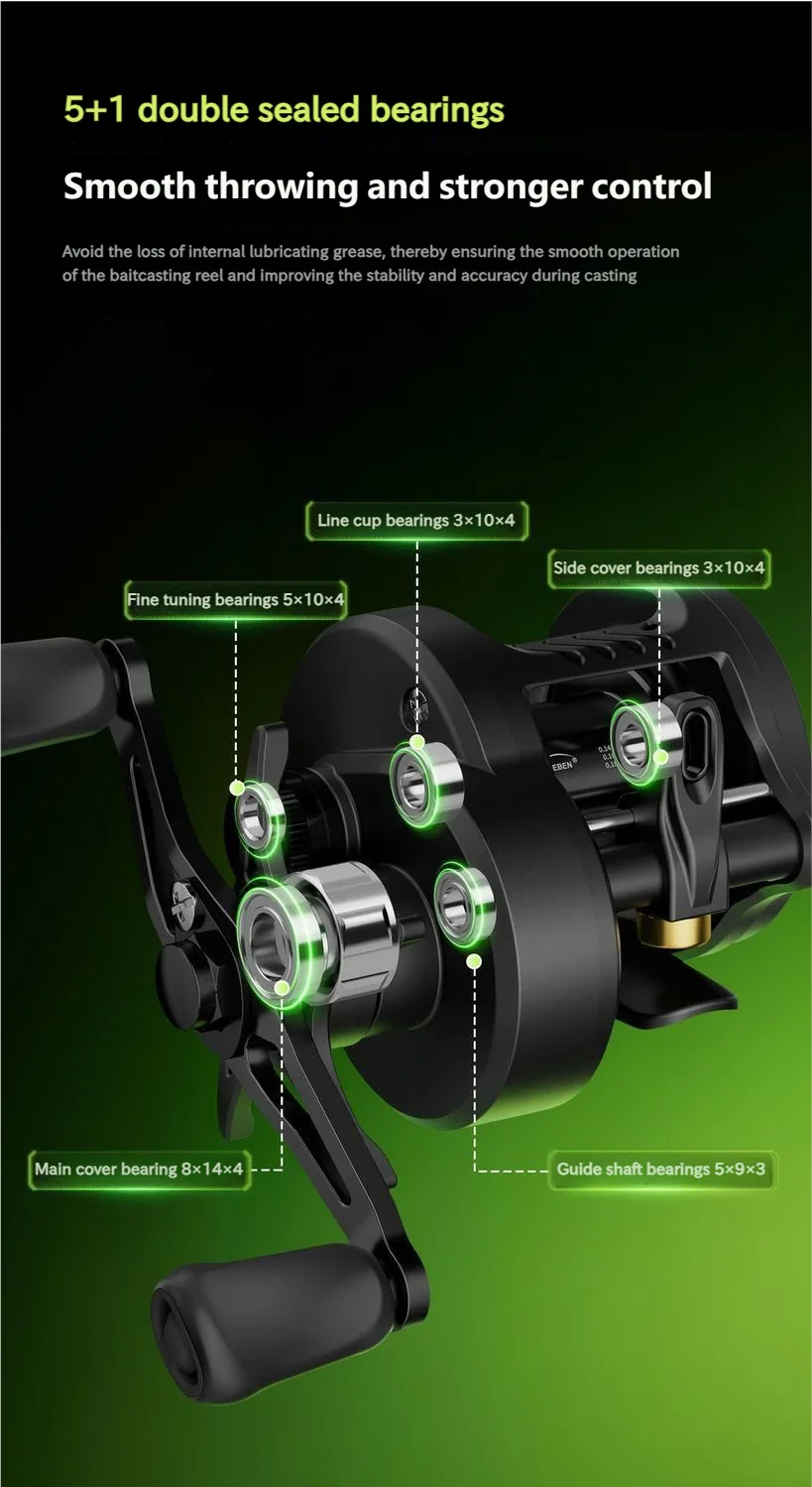 Smart DC Electronic Brake Drum Reel Anti Backlash Micro Lure Long Cast With Sound Alert 7.2:1 Gear Ratio 5kg Drag 5+1 Bearings