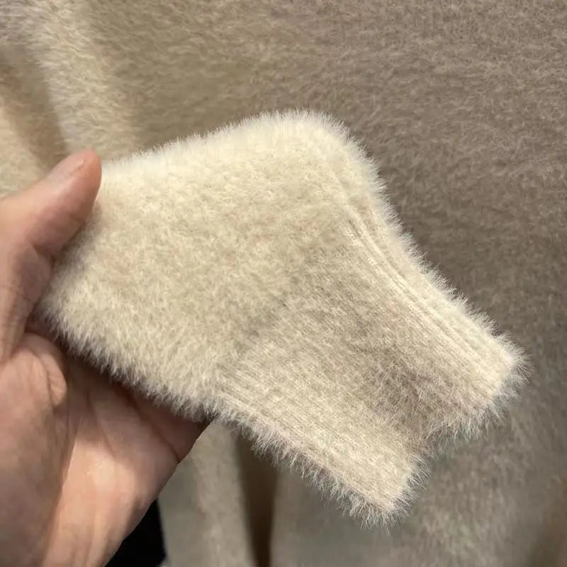 Women's Turtleneck Sweater Faux Mink Top for Women Solid Plush Thickened Warm Bottoming Shirts Basic Knitwear Thermal Pullovers