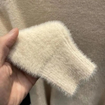 Women's Turtleneck Sweater Faux Mink Top for Women Solid Plush Thickened Warm Bottoming Shirts Basic Knitwear Thermal Pullovers