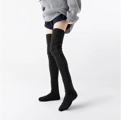 TRALOW Women's Thigh High Socks Over the Knee Cable Knit Boot Socks, Long Warm Fashion Leg Warmers Winter For Party Cosplay Yoga