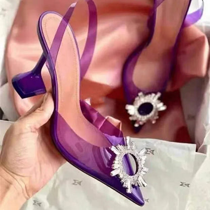 Brand Women Pumps Luxury Crystal Slingback High Heels Summer Bride Shoes Comfortable Triangle Heeled Party Wedding Shoes