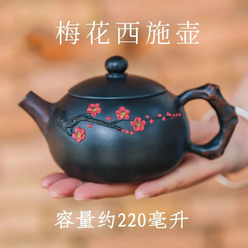 Jianshui Purple Pottery Teapot for Tea Making, Household Ceramic Single Pot, Chinese Retro Style Plum Blossom Teapot, Xishi Teap