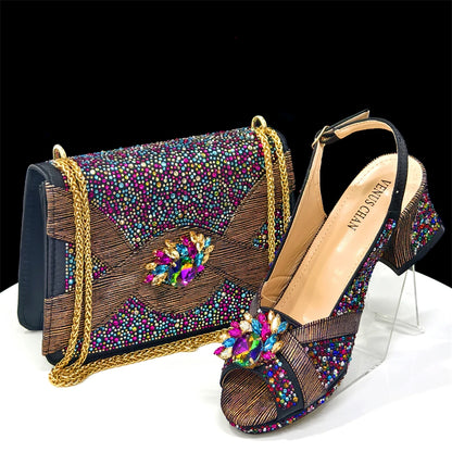 2025 Elegant Green Peep-Toe Heel Pumps for Women with Diamond Accents - Italian Matching Shoes and Bags Set for Parties