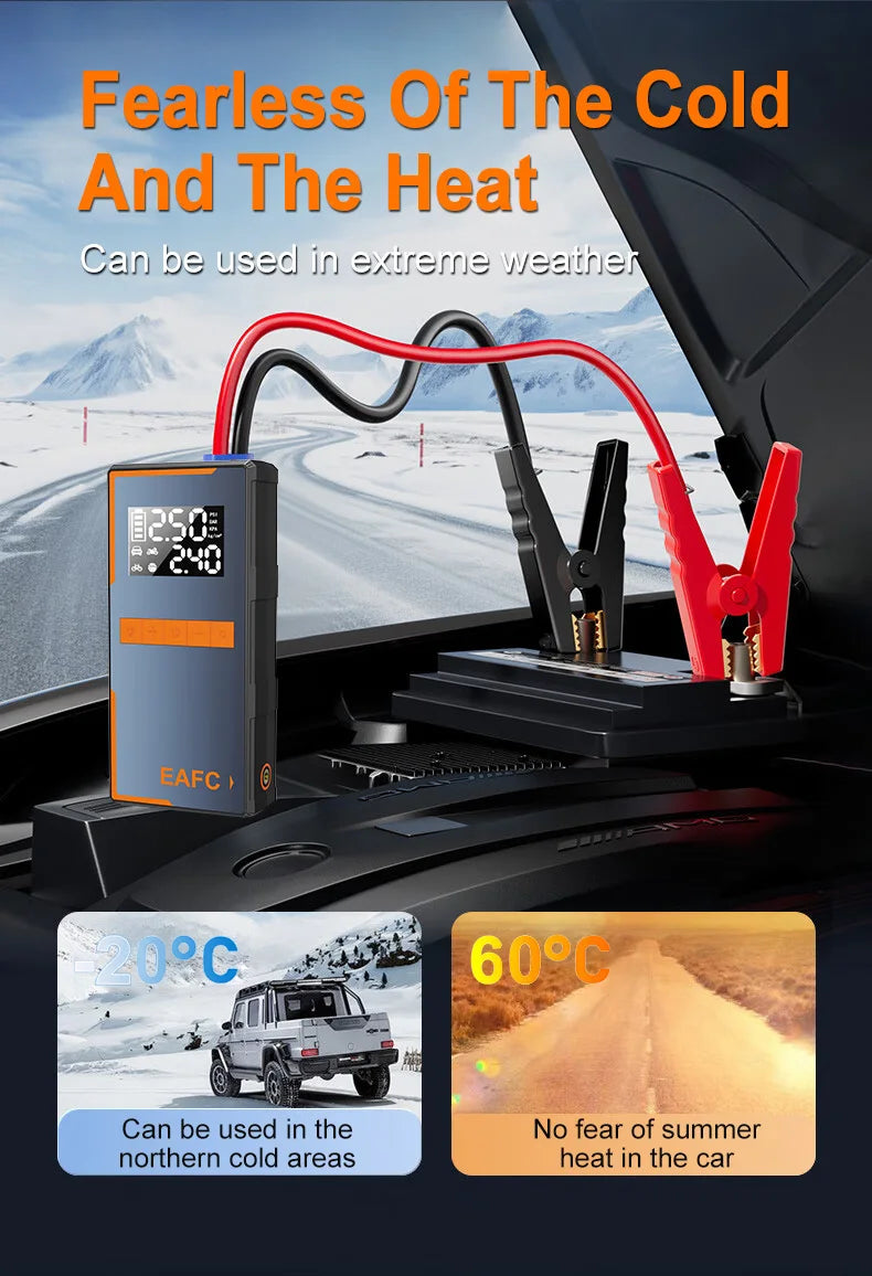 2025 Newest All-in-One Car Emergency Jump Starter & Air Pump 1200A Peak 150PSI Tire Inflator with LED Light & Power Bank