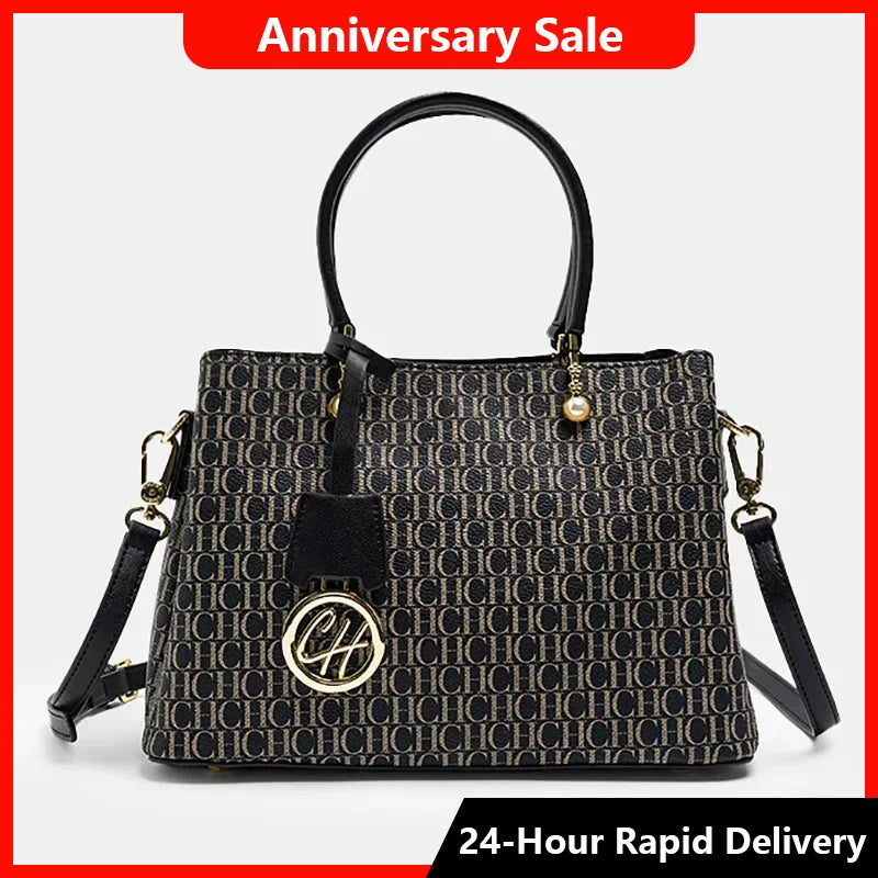 CH Letter Printed Handbag Light Luxury Brand Letter Pendant Design Fashionable and High-quality PU Leather Tote Bag