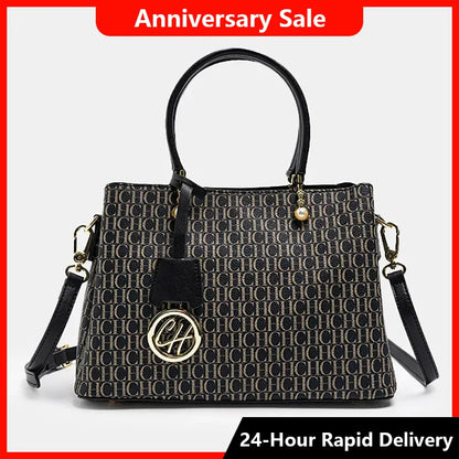 CH Letter Printed Handbag Light Luxury Brand Letter Pendant Design Fashionable and High-quality PU Leather Tote Bag