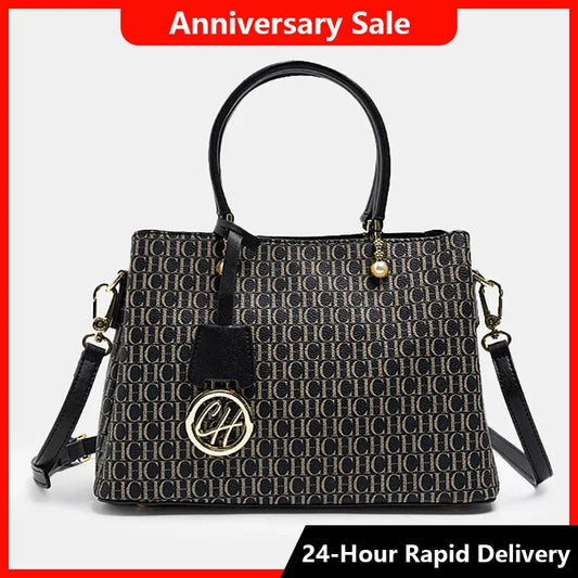 CH Letter Printed Handbag Light Luxury Brand Letter Pendant Design Fashionable and High-quality PU Leather Tote Bag