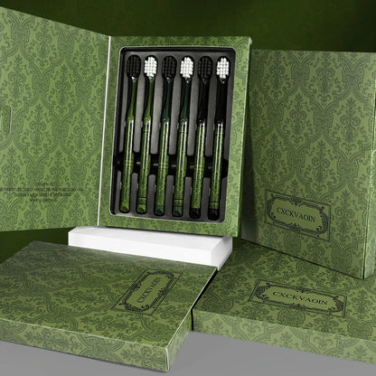 [6-Pcs Gift Boxes] Forest Travel Series Home Couple Travel High-end Adult Small Head Soft-bristled Toothbrush