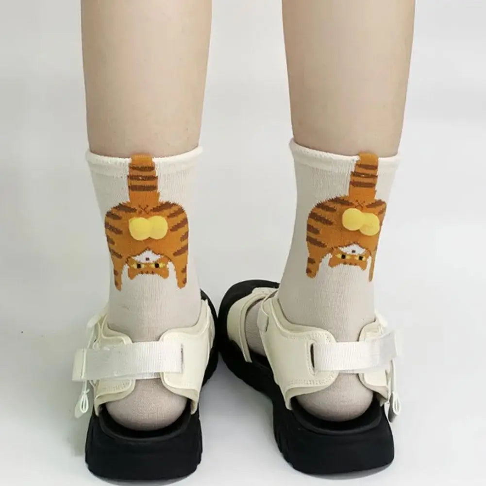 Cartoon Cat Egg Socks Soft Breathable Cute Mid Tube Cotton Socks 3D Cat Egg Balls Unique Design Trendy Funny