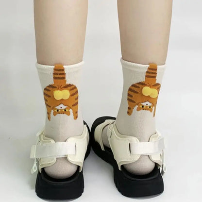 Cartoon Cat Egg Socks Soft Breathable Cute Mid Tube Cotton Socks 3D Cat Egg Balls Unique Design Trendy Funny
