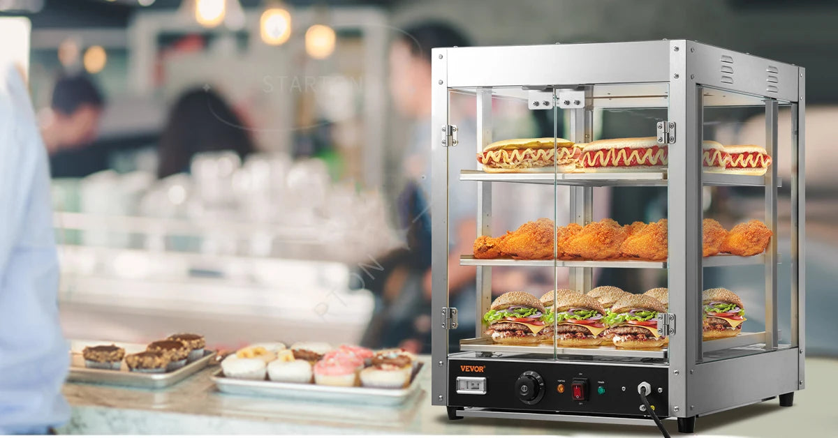 2/3 Tiers Countertop Food Warmer Commercial 3D Heating Pizza Pastry Warmer with Temp Knob Display Kitchen Appliance