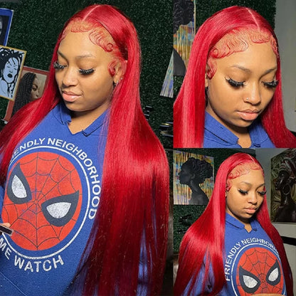 20-40 Inch 13x6 Straight Lace Frontal Wigs Hot Red Front Human Hair Wig Bond Straight Lace Front Human Hair Wigs For Women