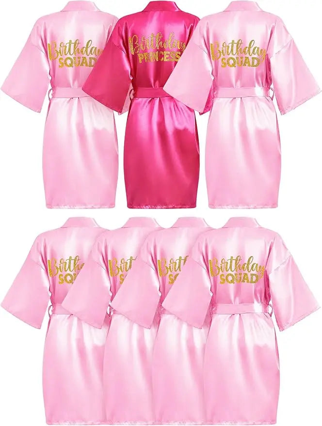 7 Pcs Birthday Squad Robe Birthday Princess Robe Spa Party Supplies Unicorn Slumber Pajamas for Girls